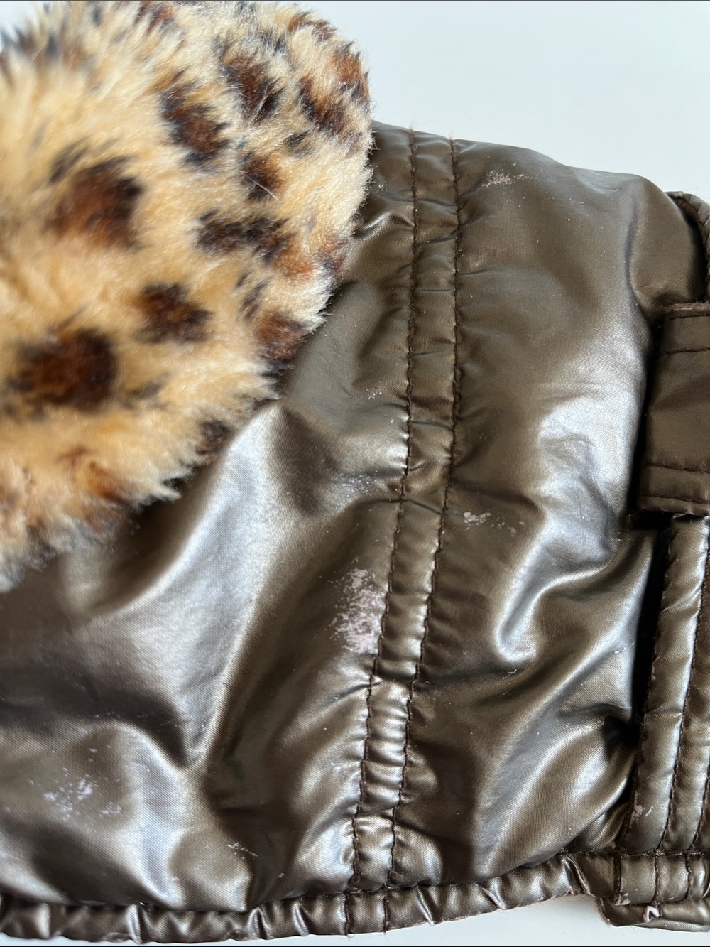 Metallic Brown Dog Puffer Coat with Faux Fur Leopard Collar - Picture 6 of 6
